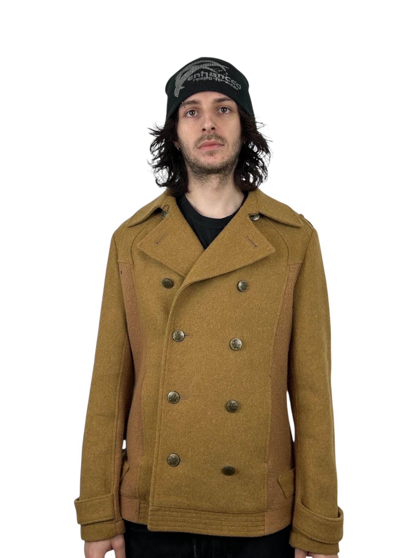 PPFM Double Breasted Officer Cut Brushed Wool Peacoat (L)