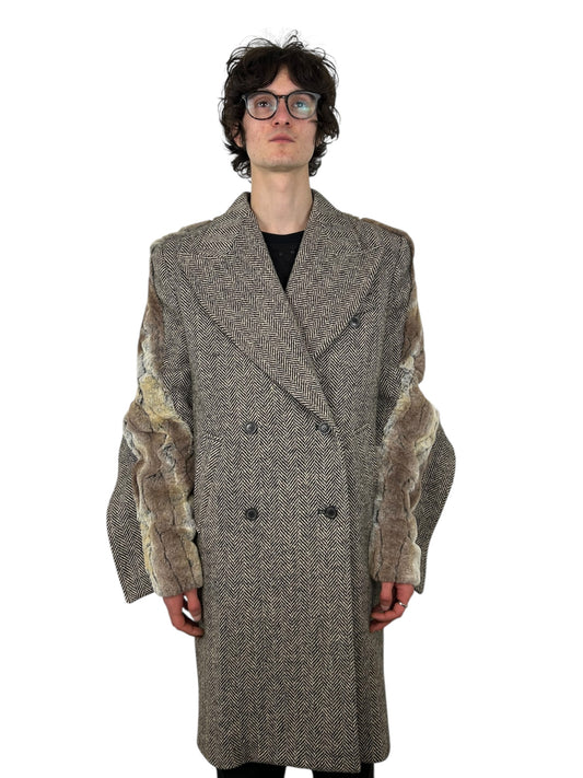 Y/Project Draped Faux Fur Herringbone Tweed Transformable Coat (L)