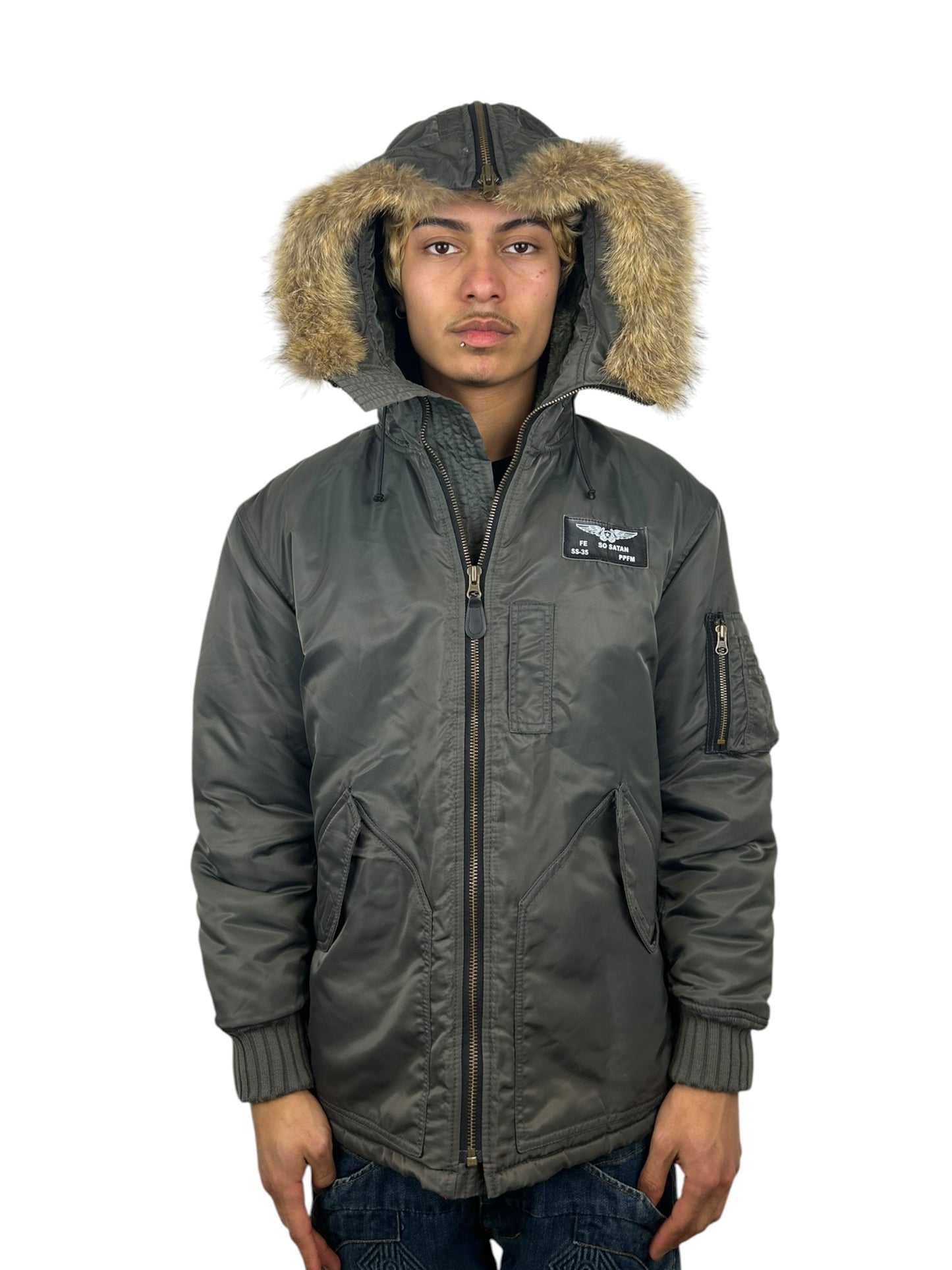PPFM N-3B Zip Hood Coyote Fur Flight Parka Jacket (L)