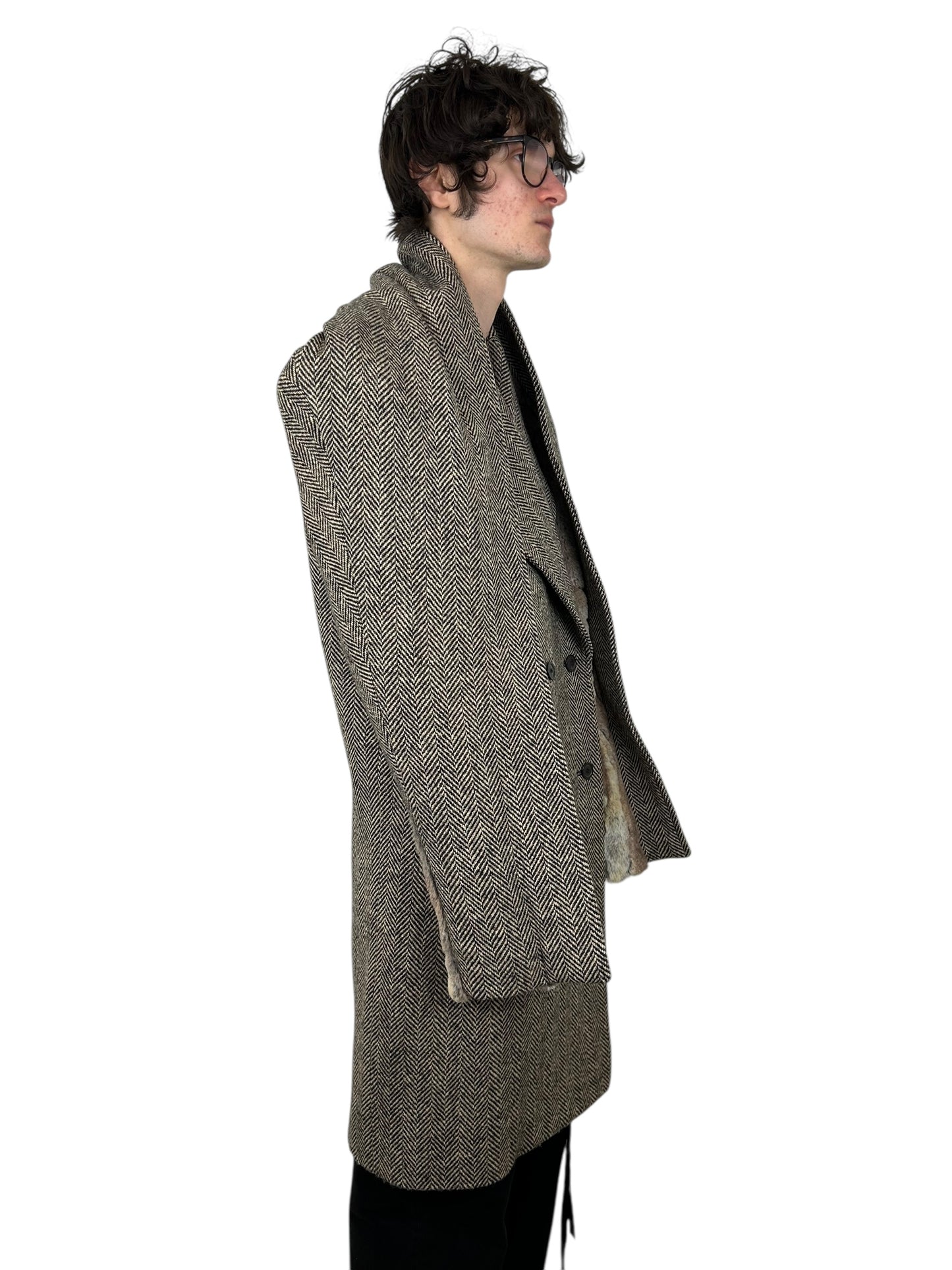 Y/Project Draped Faux Fur Herringbone Tweed Transformable Coat (L)