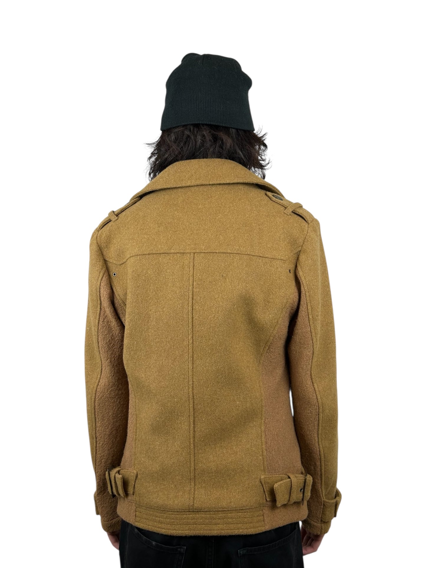 PPFM Double Breasted Officer Cut Brushed Wool Peacoat (L)