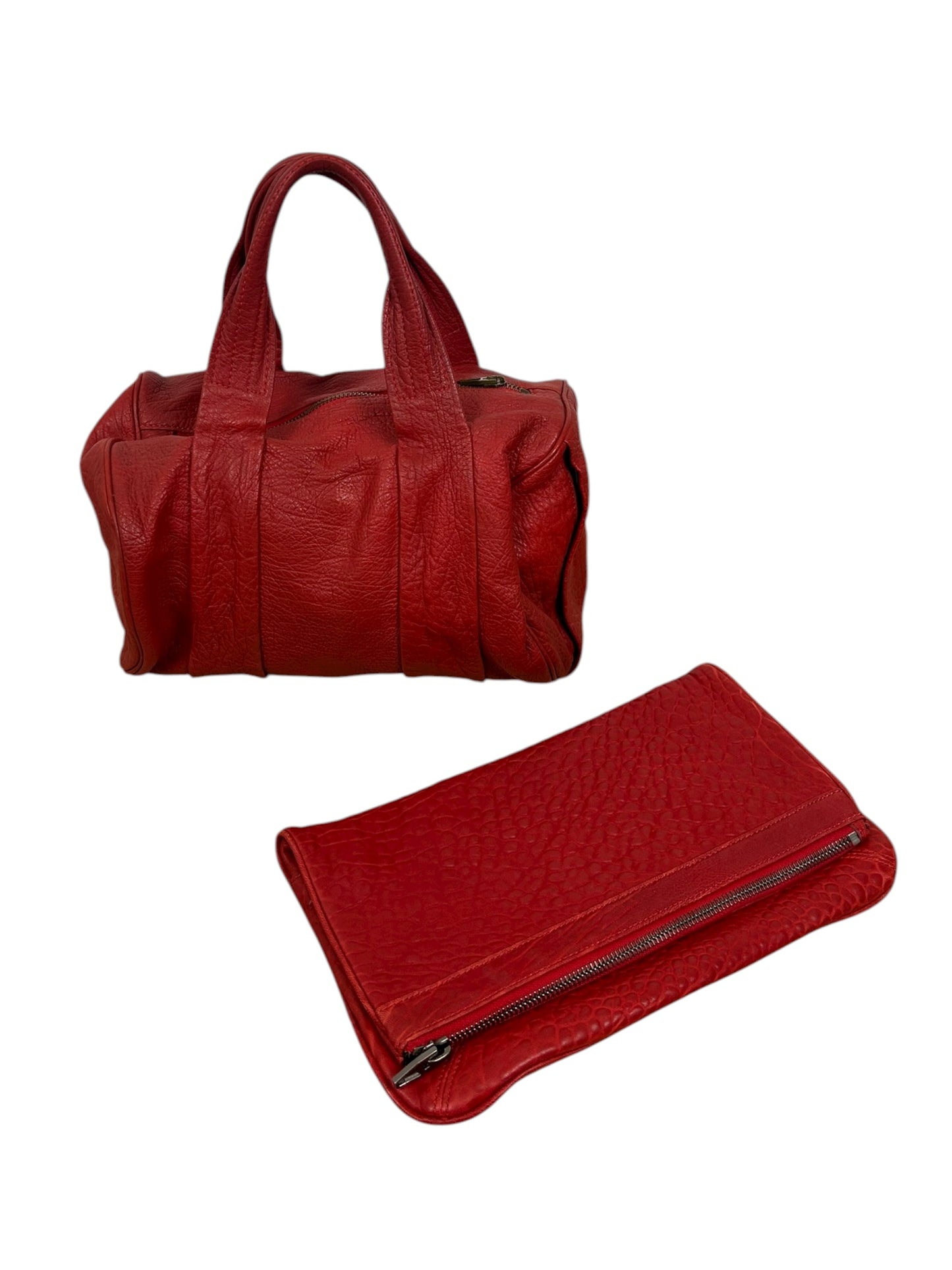 Alexander Wang Studded Rocco Bag w Clutch Set Bright Red Leather