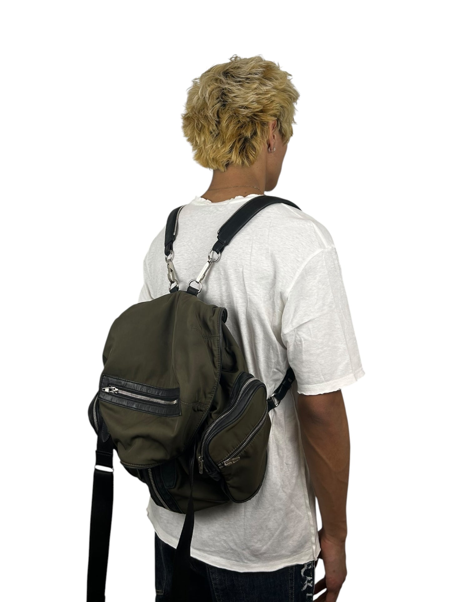 2010s Alexander Wang “Marti” Nylon Leather Multi-Zip Convertible Backpack (OS)