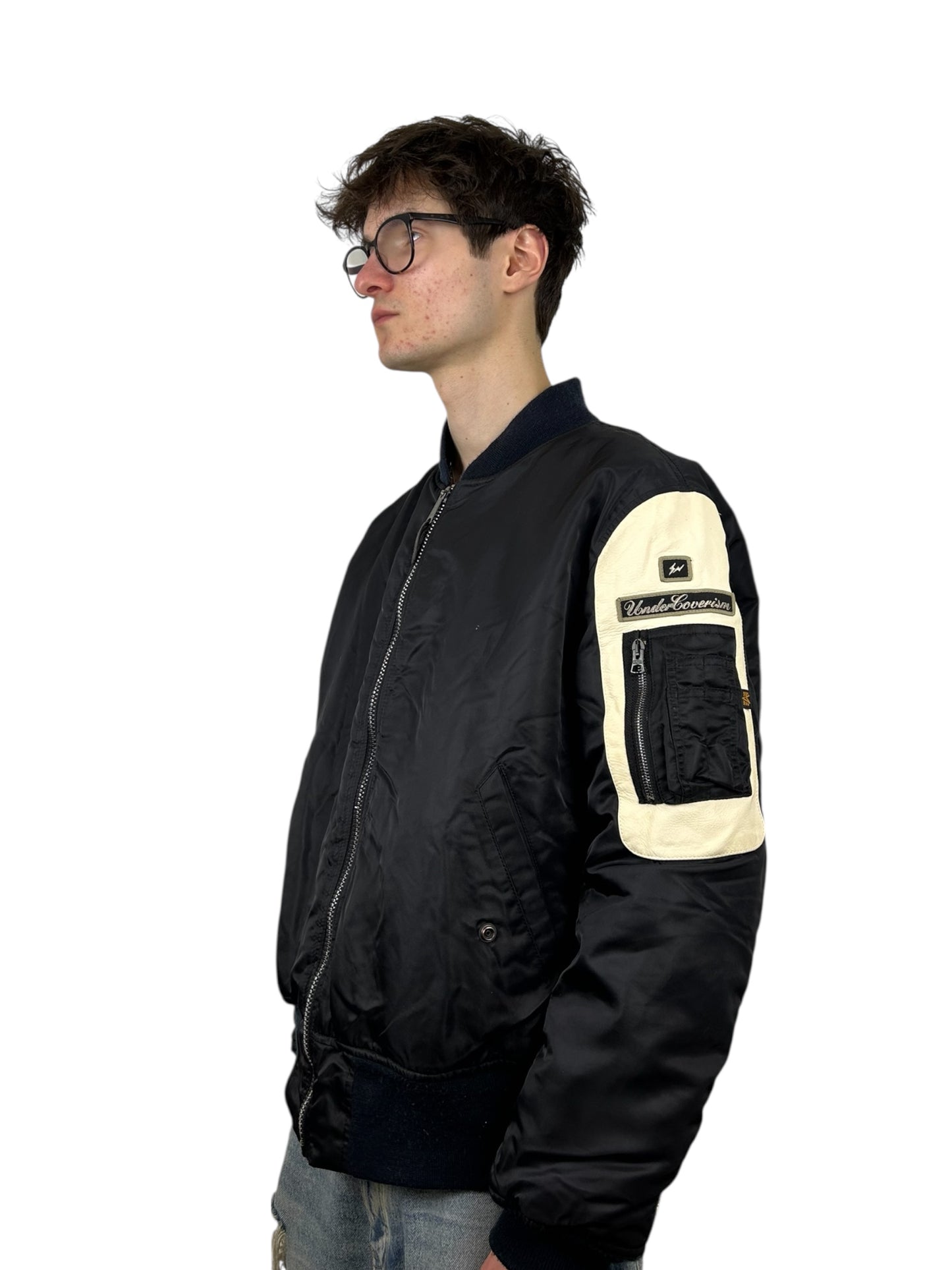 2004AW Undercover x Fragment Alpha Studios Deer Skin Panel Bomber Jacket (L)