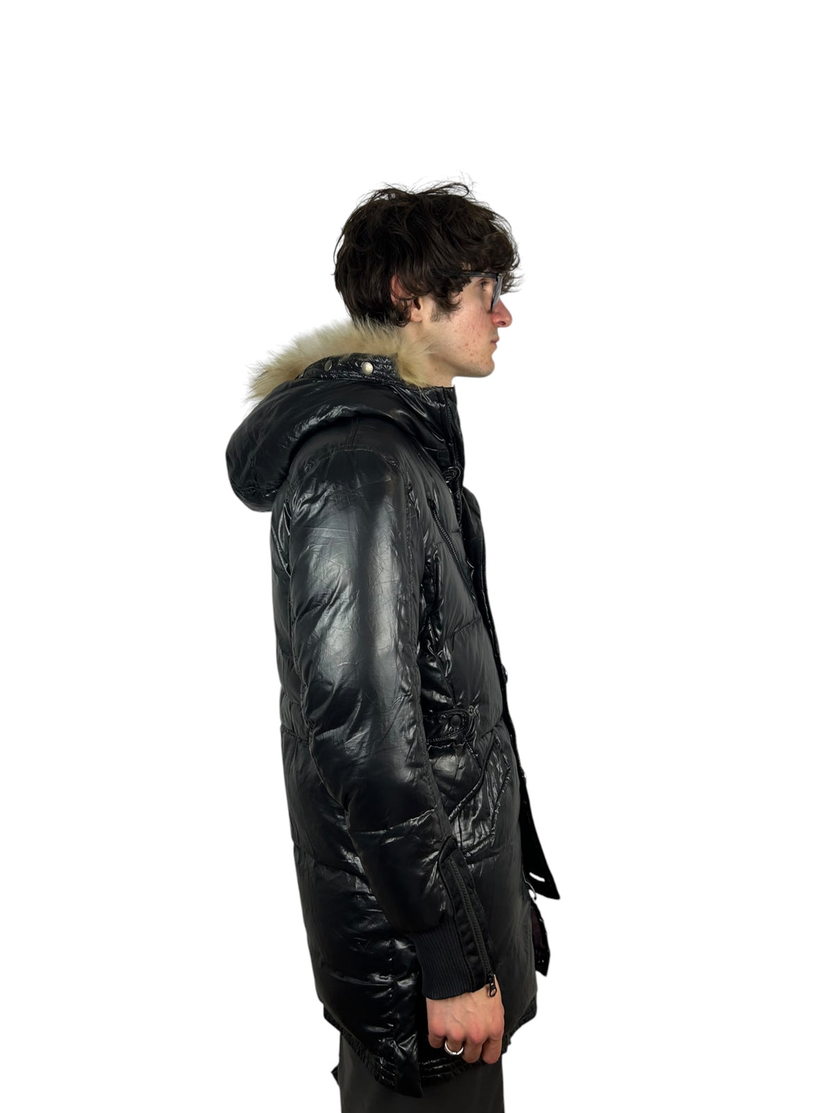 2000s PPFM Black Faux-Fur Trimmed Quilted Puffer Jacket (L)