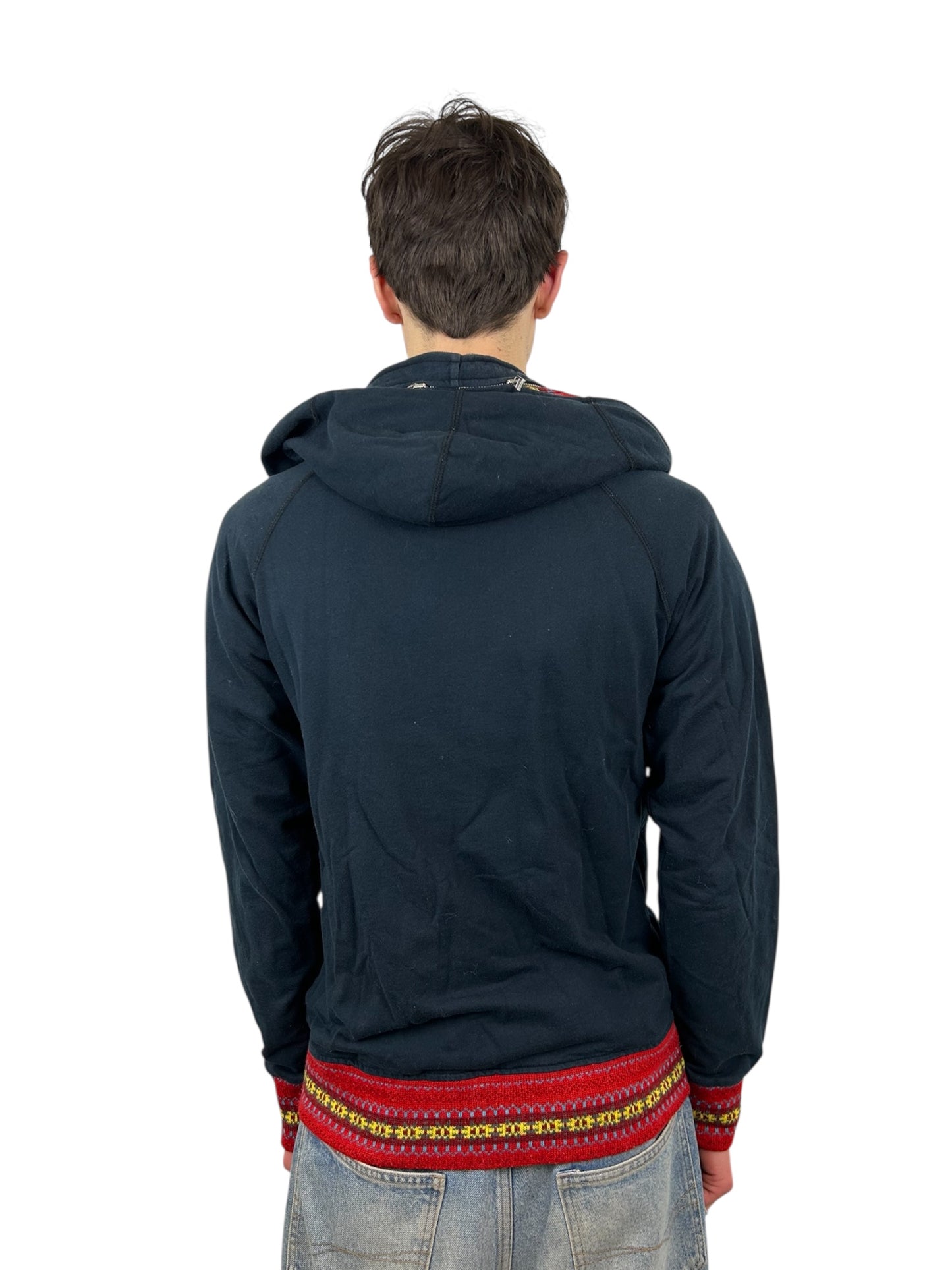 M2Squared Wool Blend Two-Layer Zip Hoodie with Fair Isle Knit Panel (M)