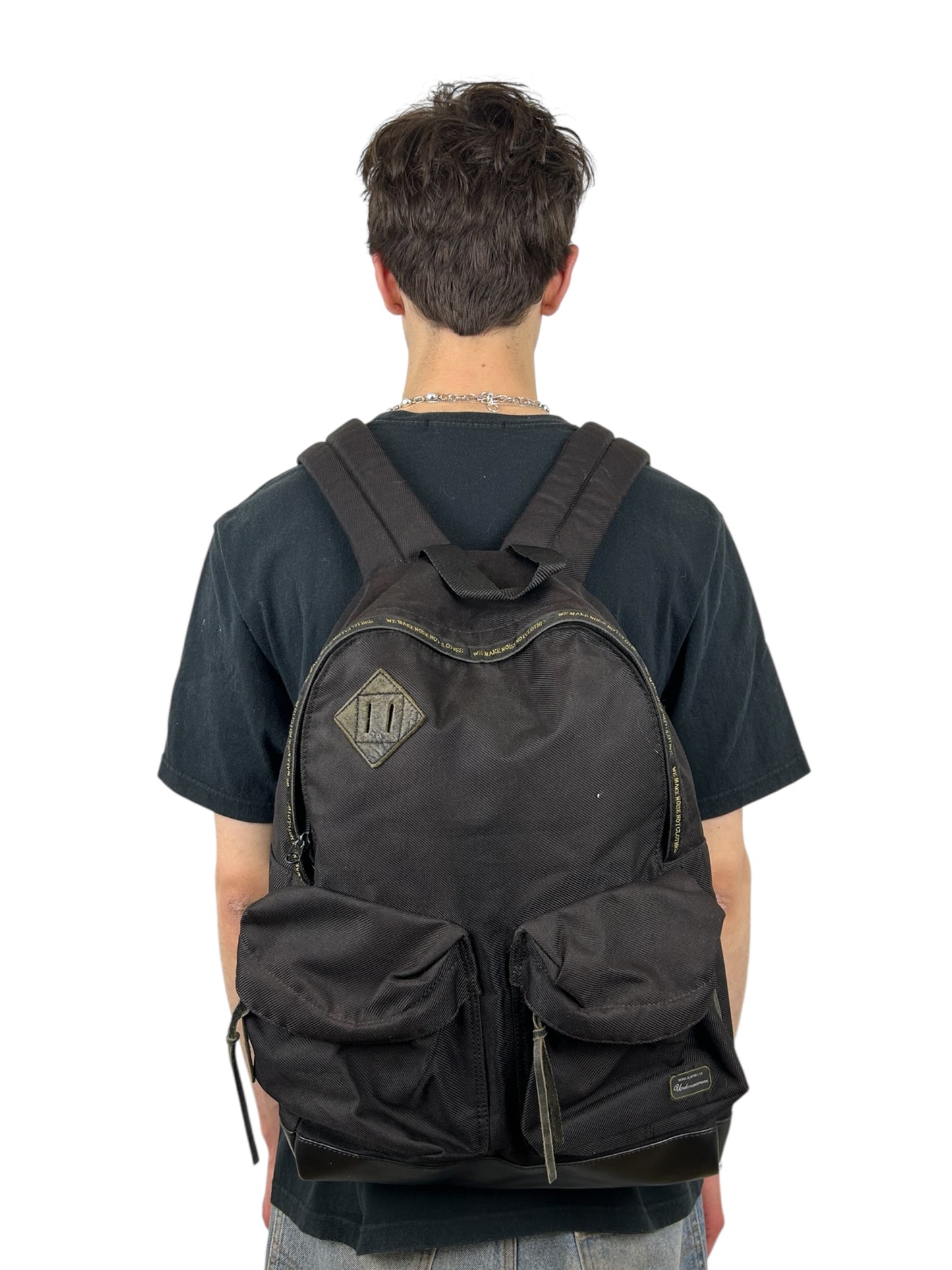 Undercoverism Black Canvas Backpack w Leather Base