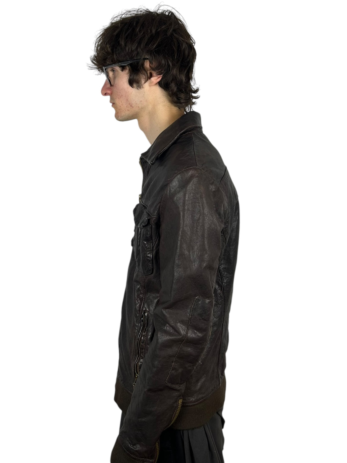 Johnbull Purple Leather Multi-Pocket Zip Jacket with Neck Guard (L)