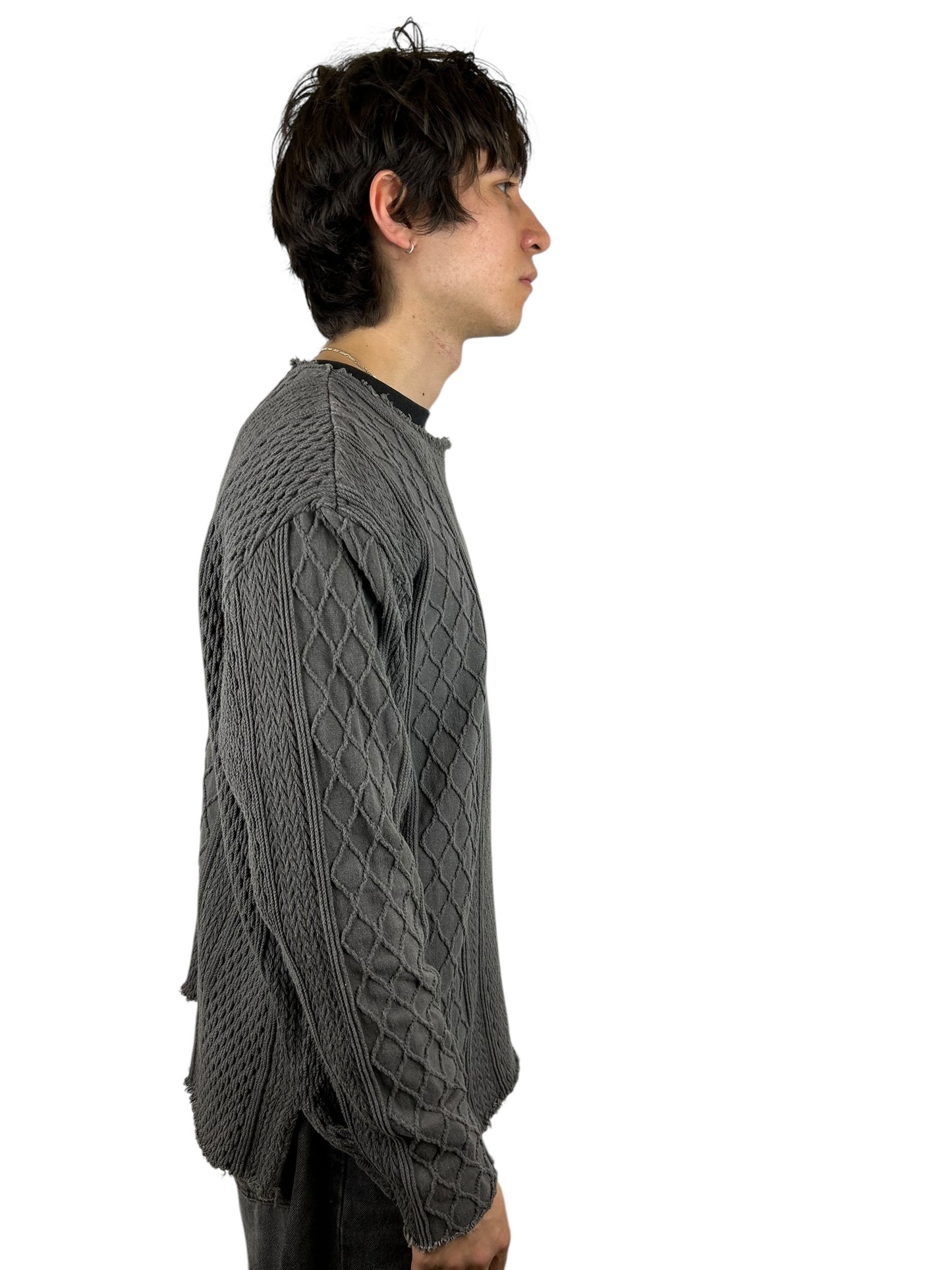 Cal O Line Distressed Hem Cable Knit Pullover (L)