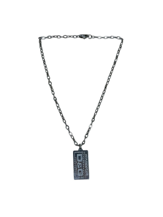 Dolce & Gabbana Silver “Warning” Square Tag Necklace