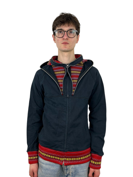 M2Squared Wool Blend Two-Layer Zip Hoodie with Fair Isle Knit Panel (M)