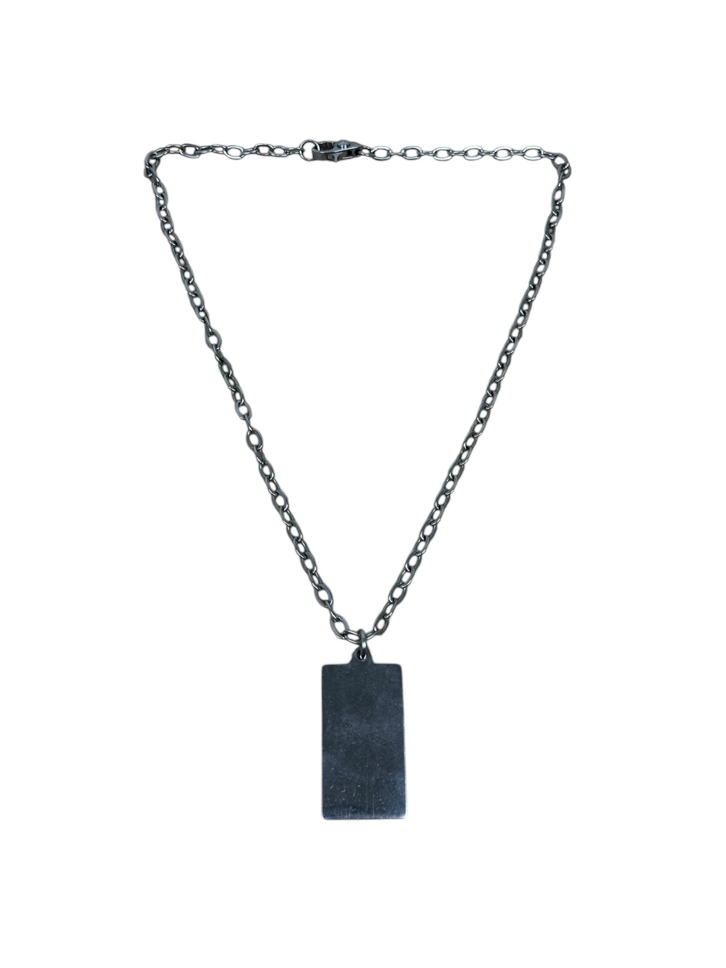 Dolce & Gabbana Silver “Warning” Square Tag Necklace
