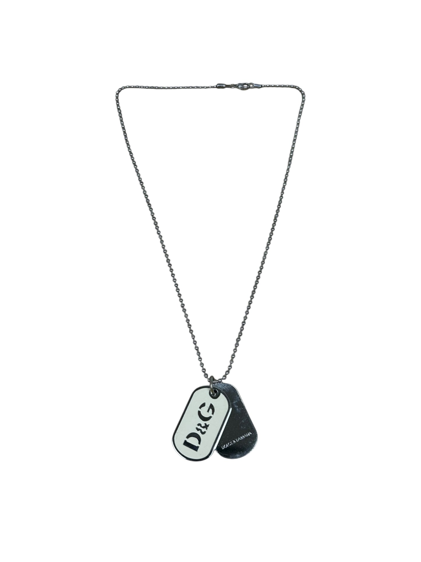 Dolce & Gabbana Silver/Cream Small Double Dog-tag Necklace