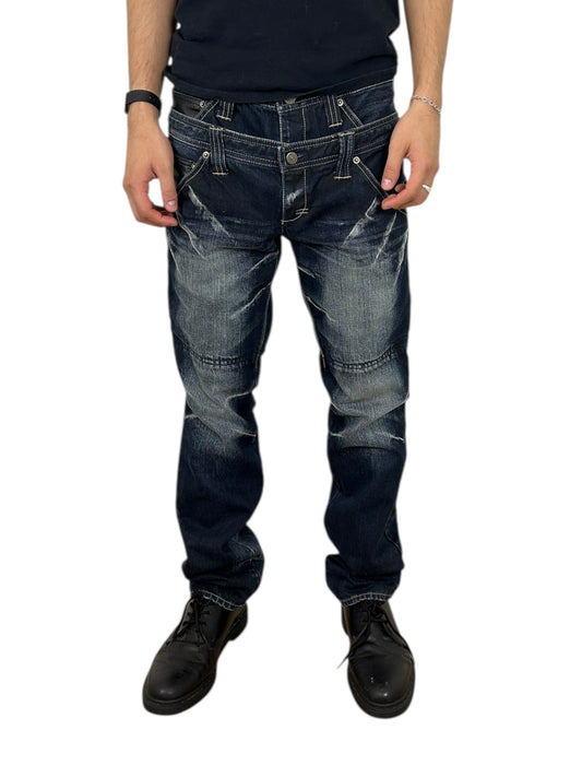 2000s PPFM Double Waisted
Denim w Leather Patches (32x33)