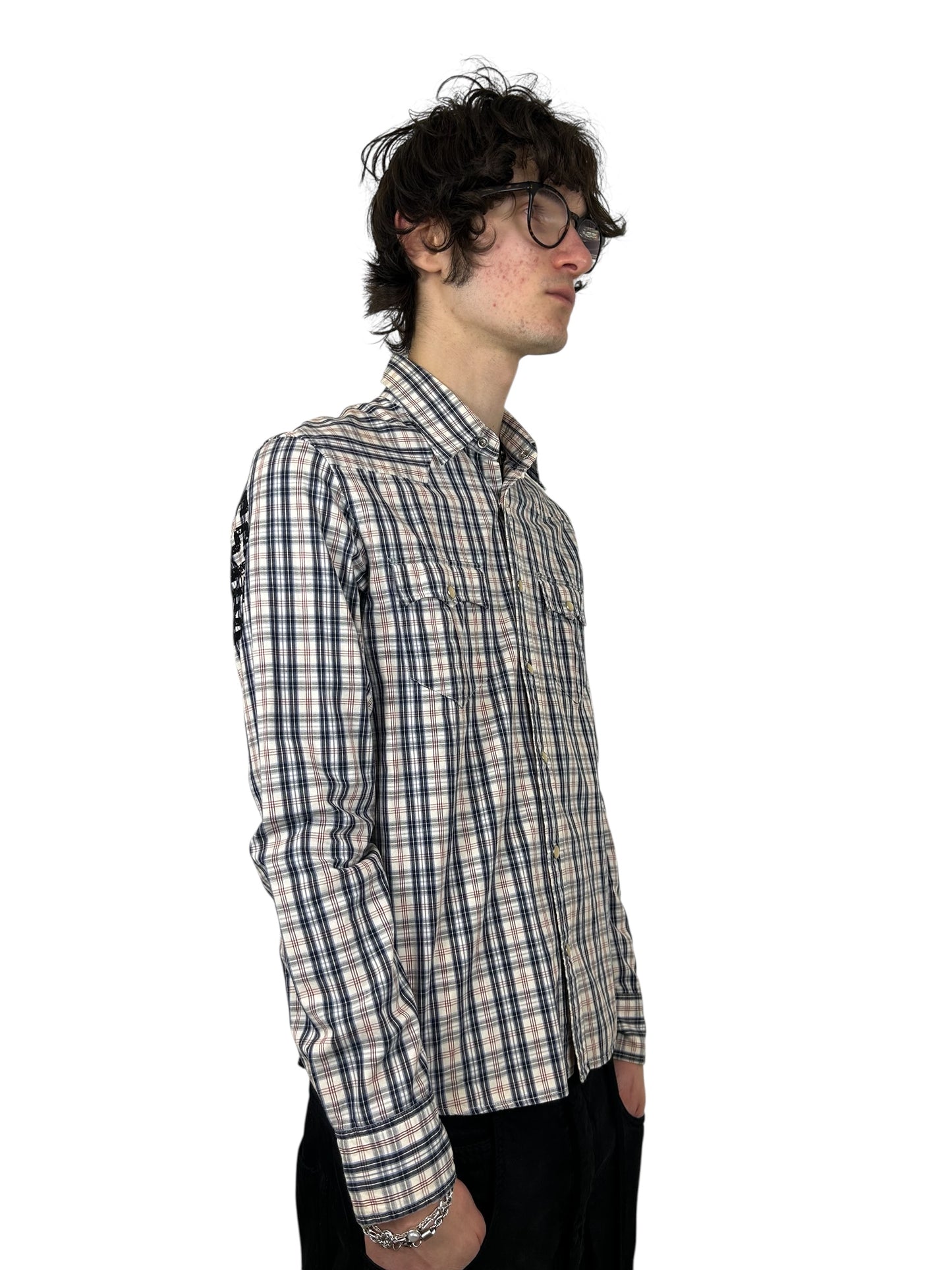 2000s PPFM “Manchester Anarchy” Tattersall Plaid Snap Button Shirt (M)