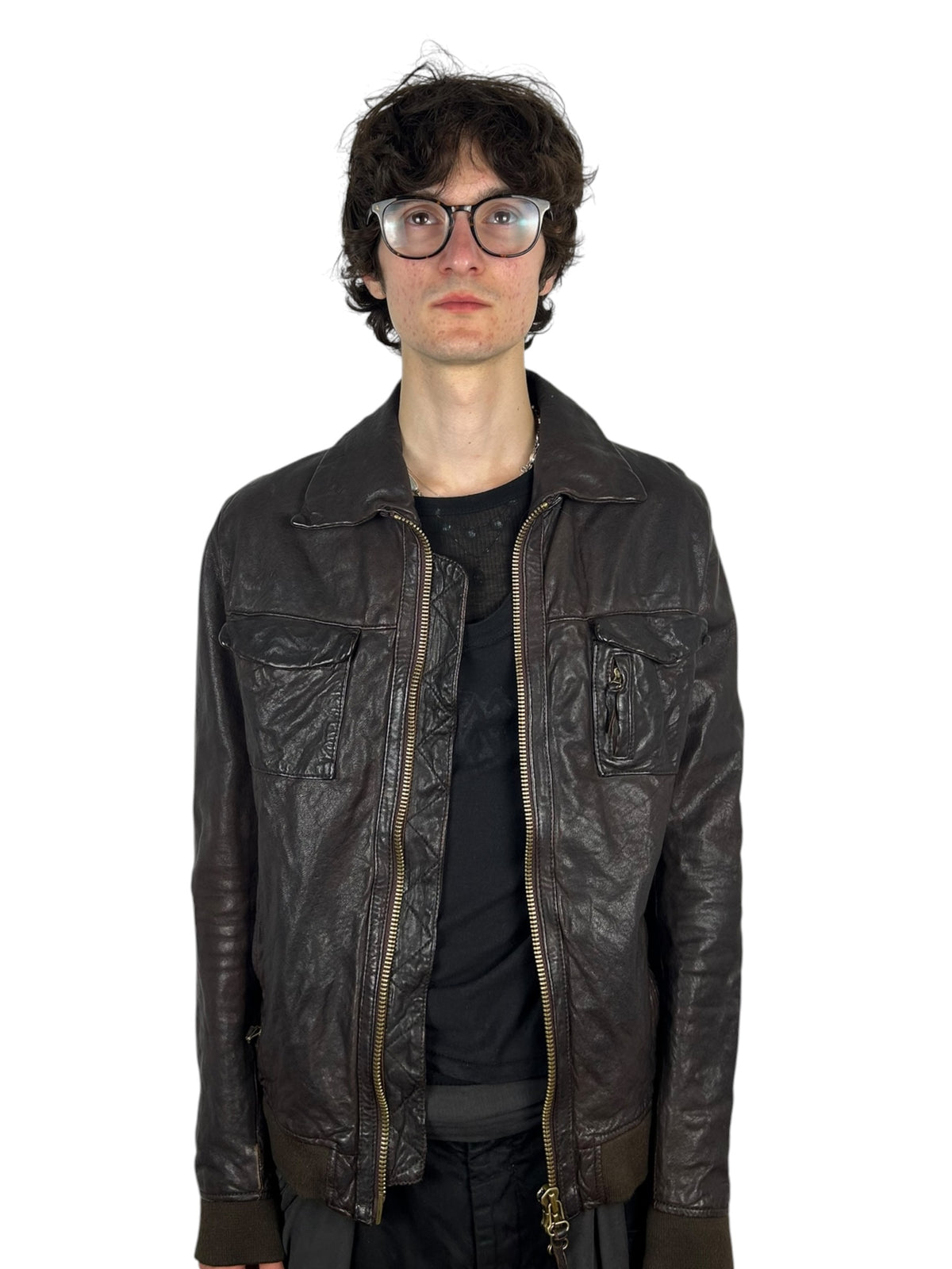 Johnbull Purple Leather Multi-Pocket Zip Jacket with Neck Guard (L)