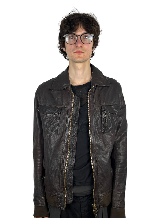 Johnbull Purple Leather Multi-Pocket Zip Jacket with Neck Guard (L)