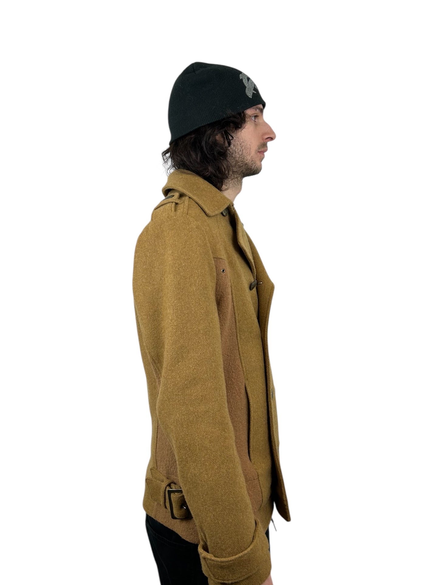 PPFM Double Breasted Officer Cut Brushed Wool Peacoat (L)