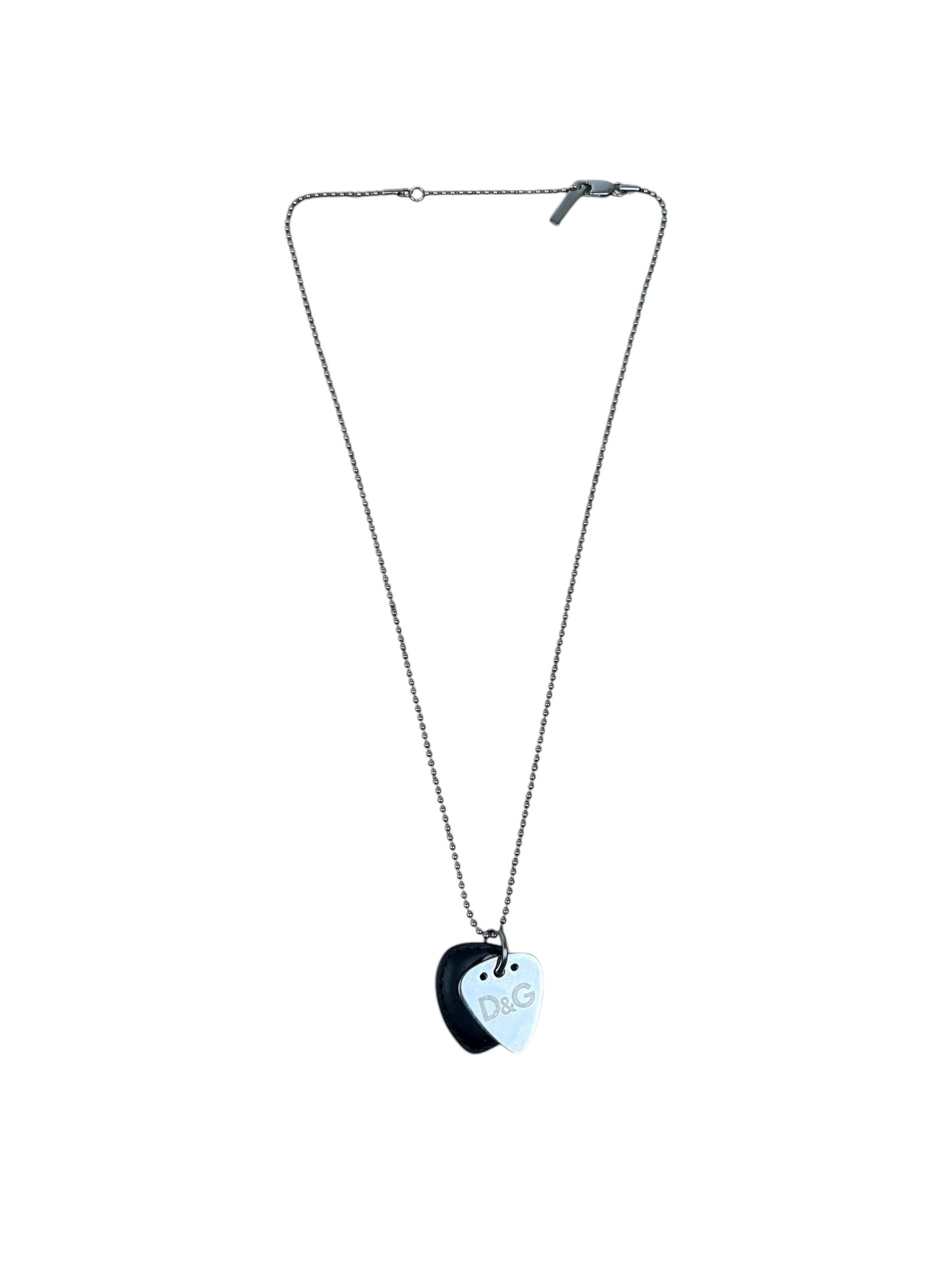 Dolce & Gabbana Silver/Leather Guitar Pick Double Pendant Necklace