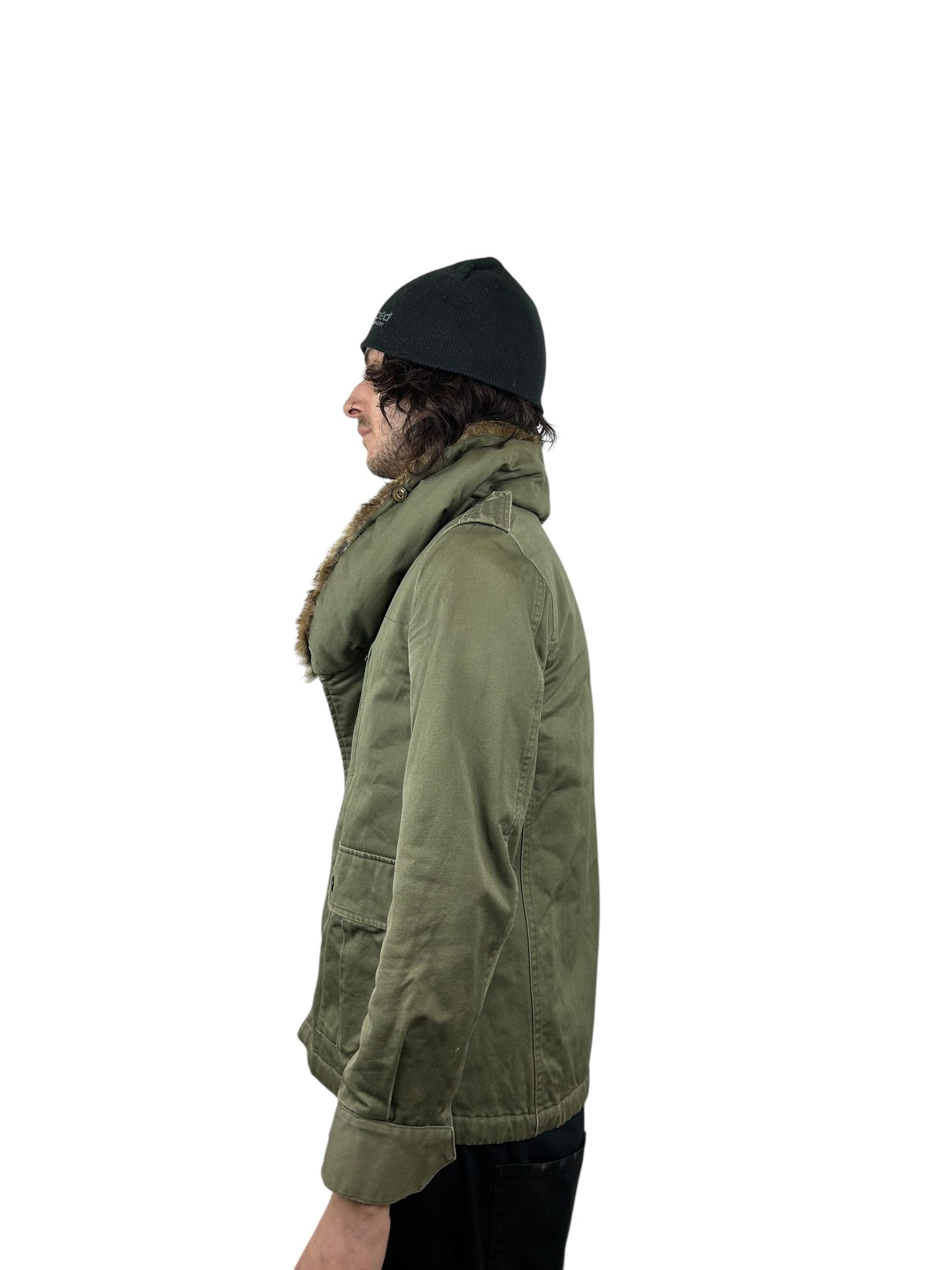 1990s Johnbull Rabbit Fur-Lined Asymmetrical Military Jacket (M)