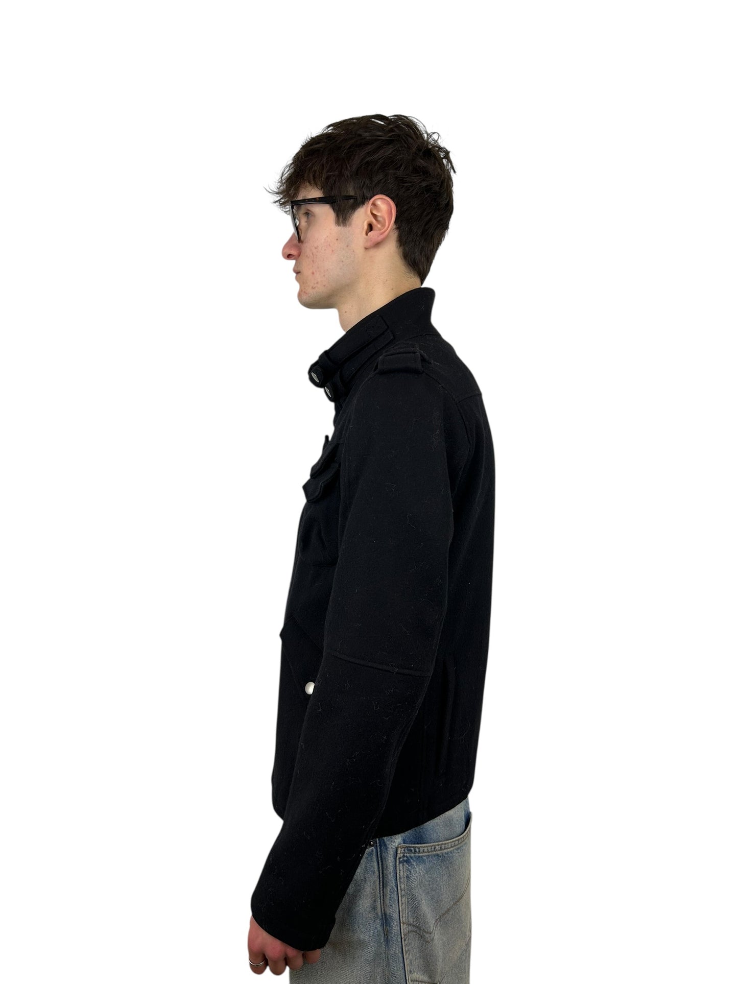 2000s PPFM Black Military Utility Jacket With Neck Guard (L)