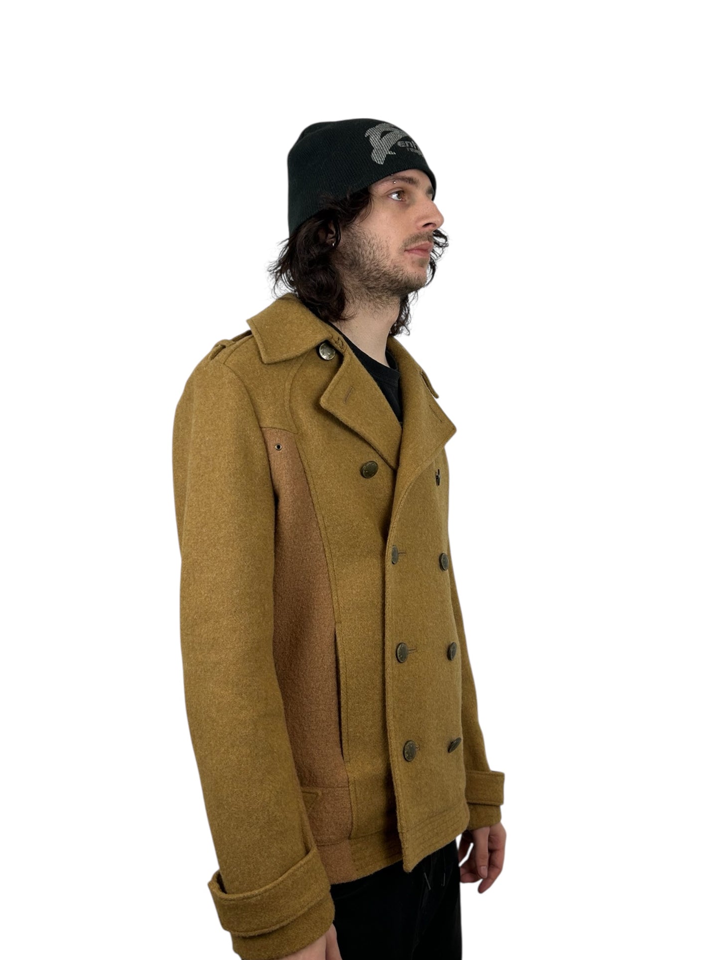 PPFM Double Breasted Officer Cut Brushed Wool Peacoat (L)