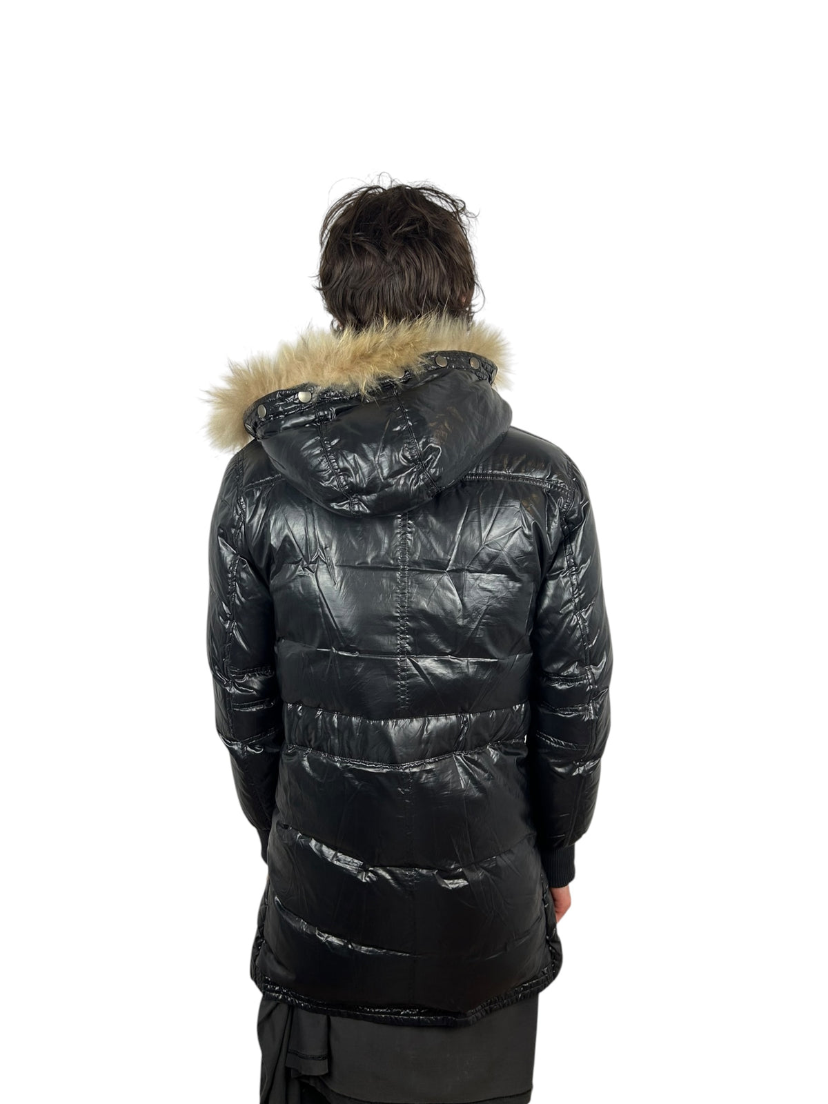 2000s PPFM Black Faux-Fur Trimmed Quilted Puffer Jacket (L)