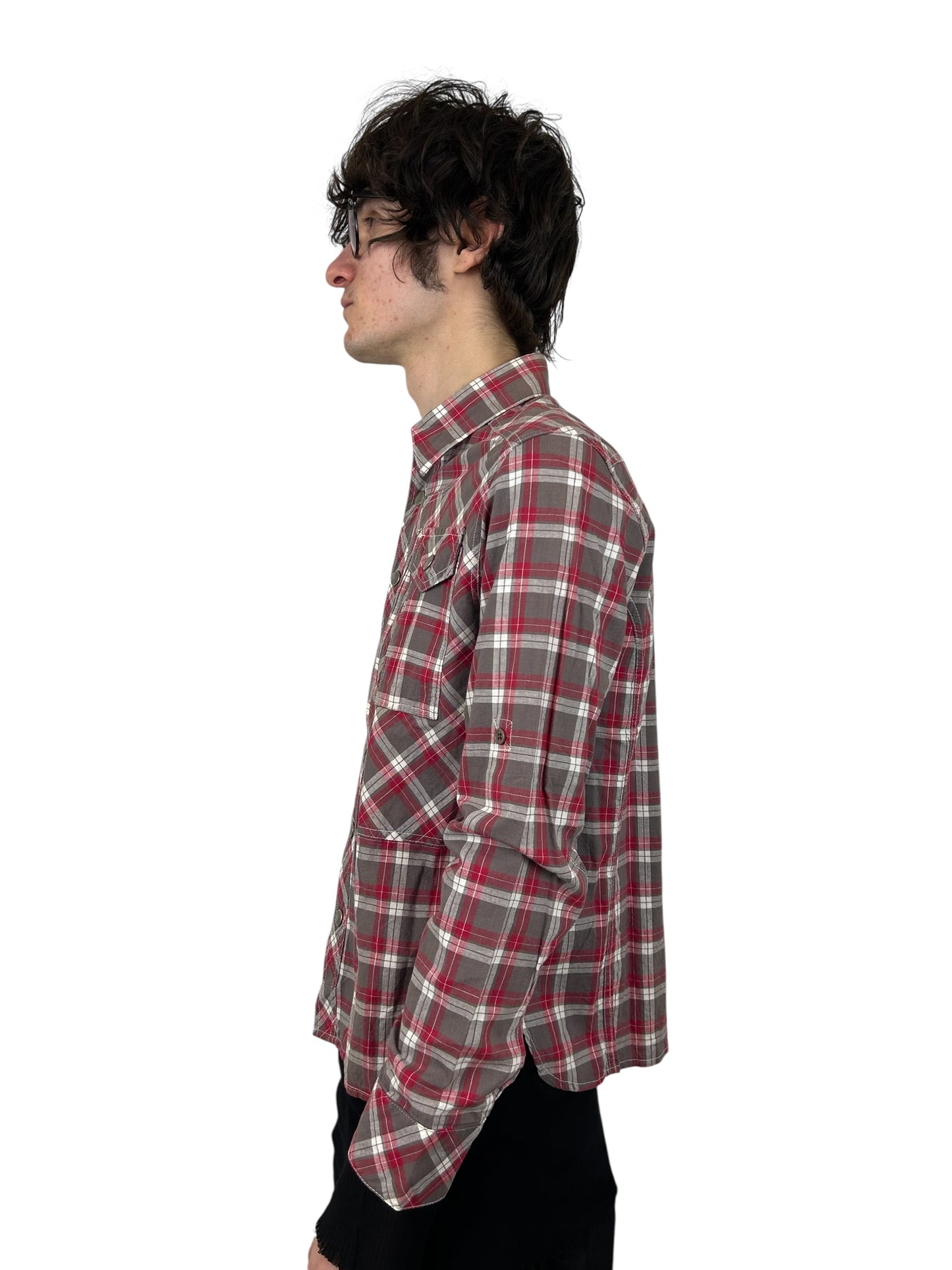 2000s PPFM Madras-Style Lightweight Utility Pocket Snap Button Up Shirt (M)