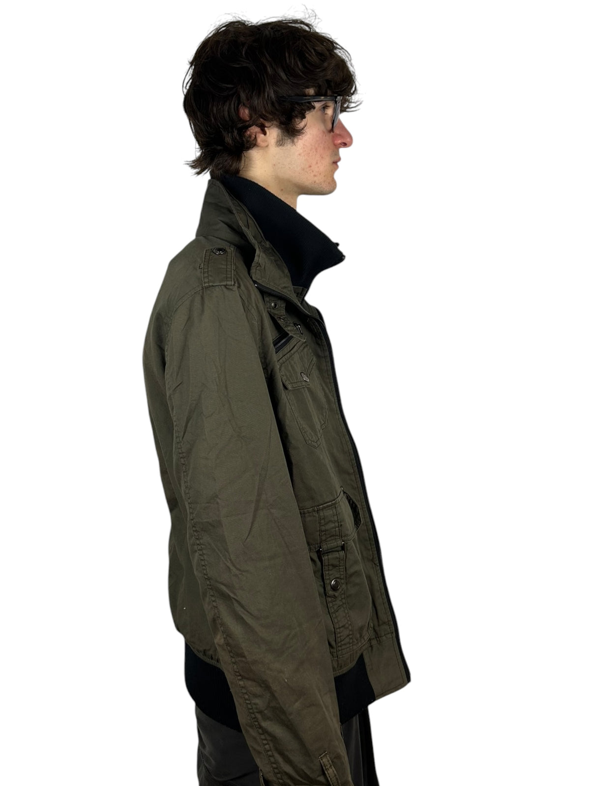 Bareback Realdress Double Zipper Multi-Pocket Military Bomber Jacket (L)