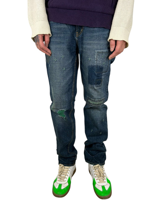 2000s PPFM Patchwork Green Stitch Denim (31x31)