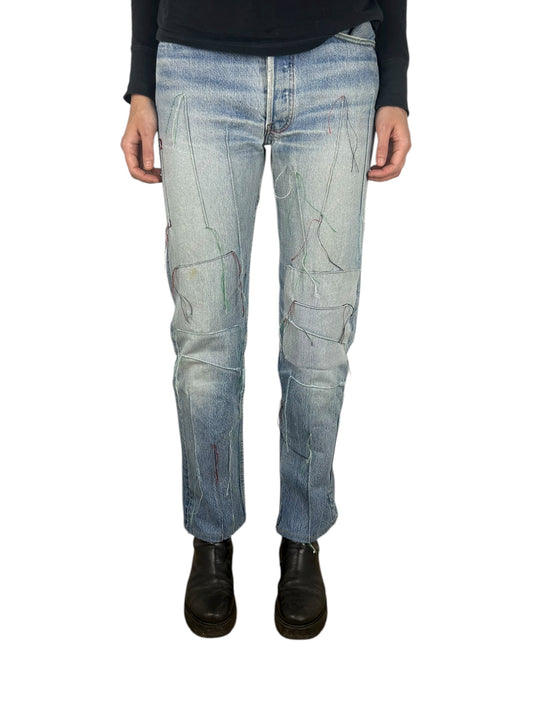 1980s Levi’s Reworked Hanging Stitch Sample Denim (30x29)