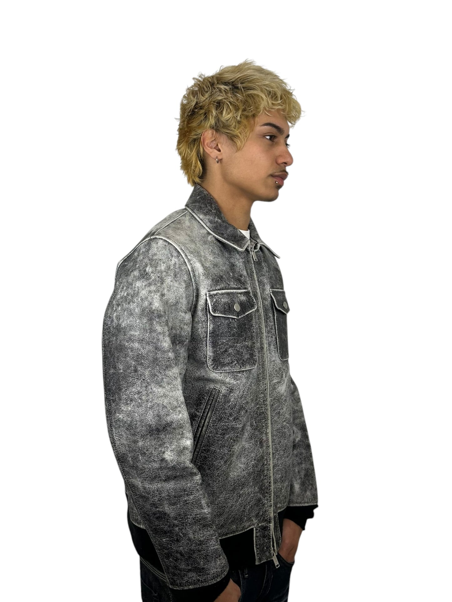 2017AW Undercover Sample “Brain Washed Generation” Crackled Leather Zip Jacket (M)
