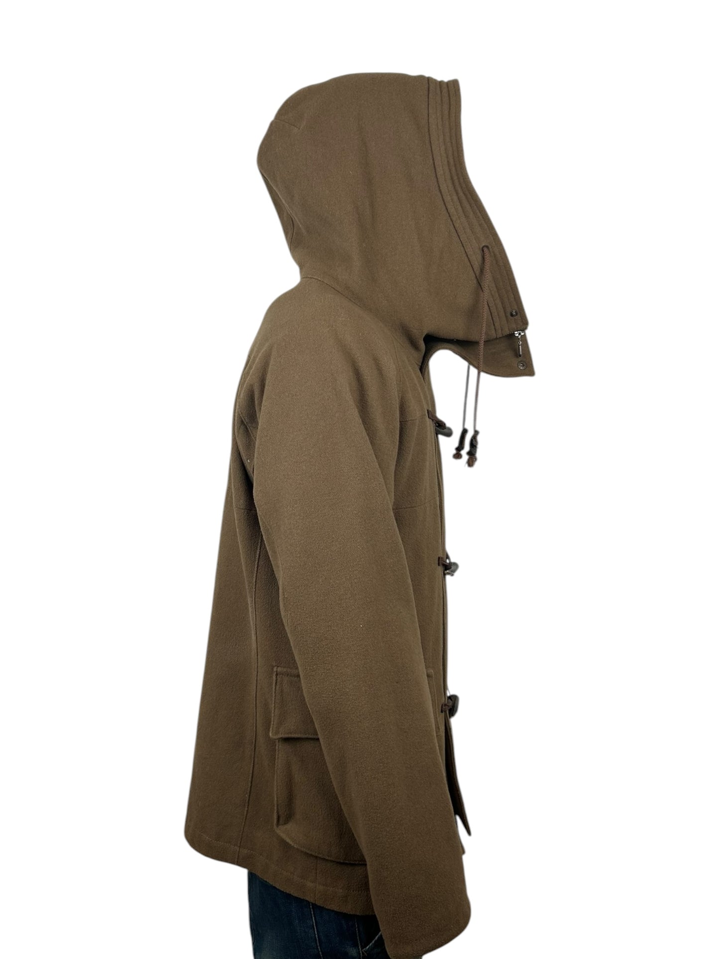 2000s PPFM Hooded Duffle Toggle Closure Wool Blend Panelled Utility Coat (L)