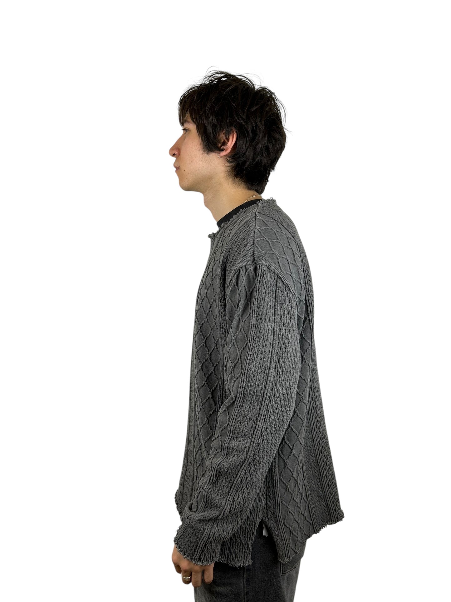 Cal O Line Distressed Hem Cable Knit Pullover (L)