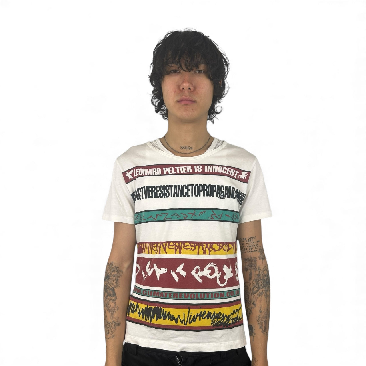 Vivienne Westwood “Active Resistance To Propaganda” Striped Graphic T-shirt (L)