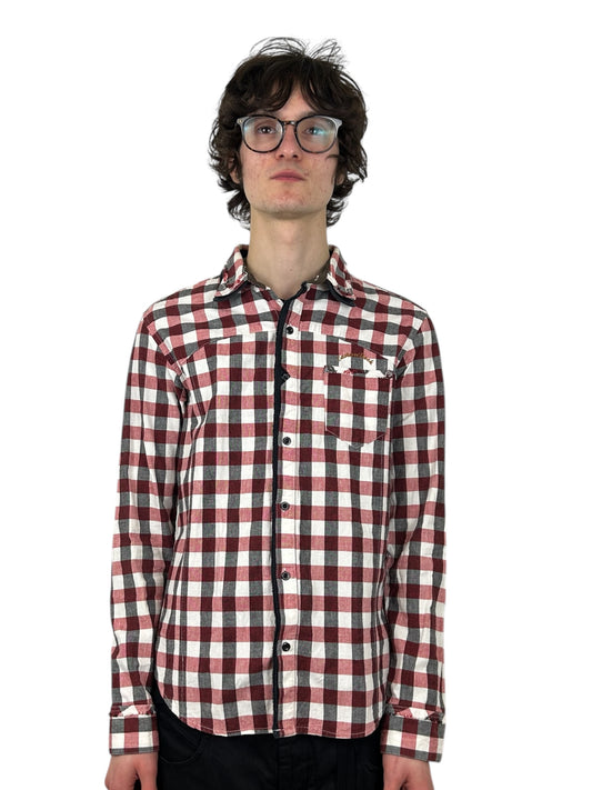 2000s PPFM Buffalo Check Raw Edge Double Collar “Eastern Rock” Button Up Shirt (L)