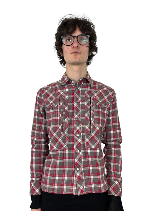 2000s PPFM Madras-Style Lightweight Utility Pocket Snap Button Up Shirt (M)