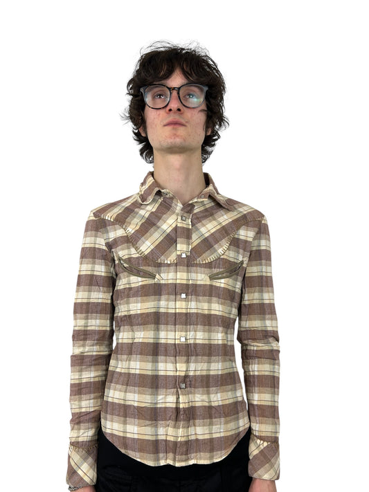 2000s PPFM Multi Stripe Plaid Skull Embroidery Western Style Button Up (M)