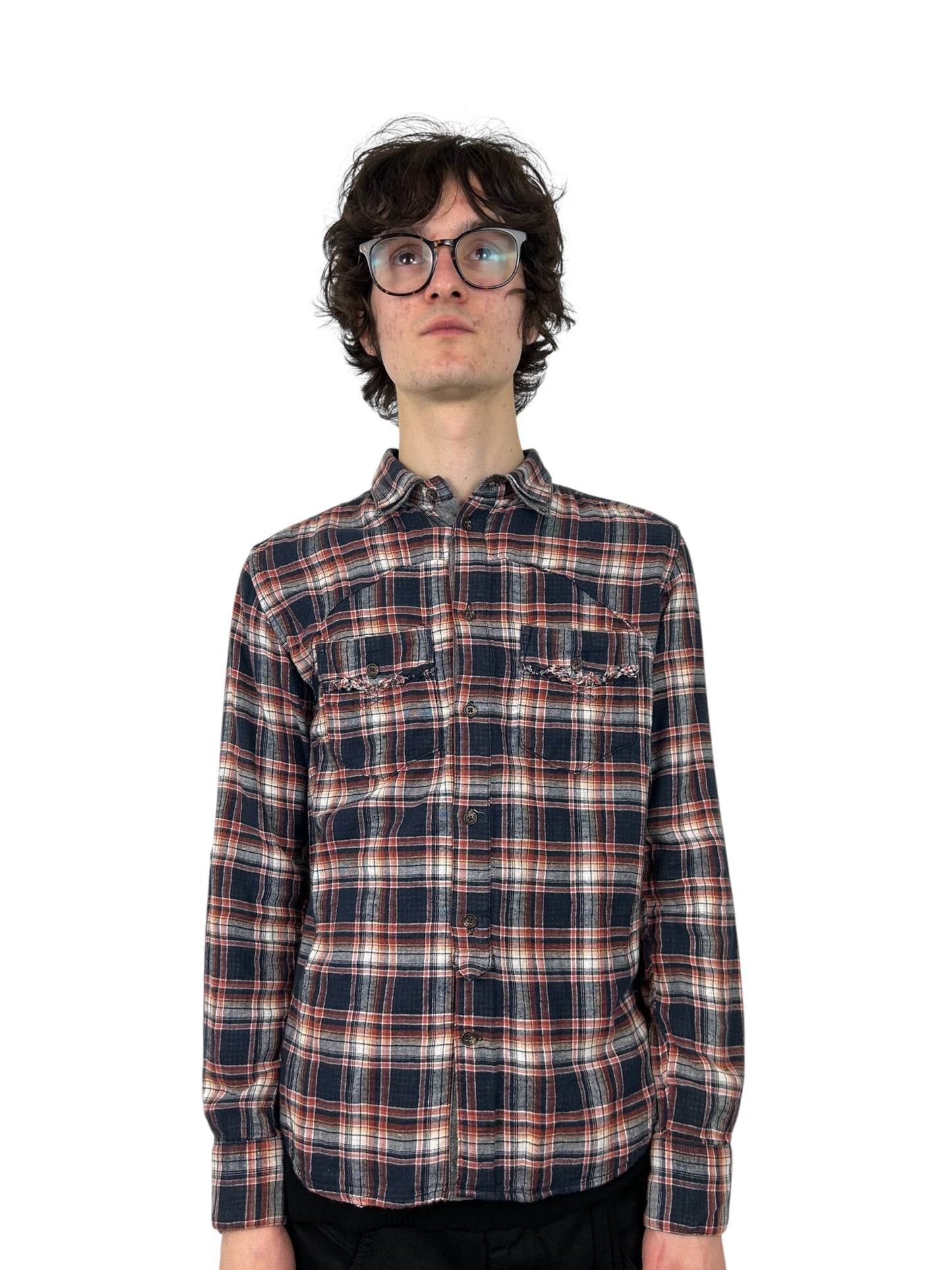 2000s PPFM Tartan Plaid Raw Edge Double Collar Flannel (M)