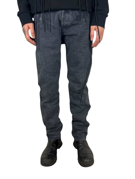 Johnbull Asymmetrical Cut Black Patchwork Distressed Denim (32x32)